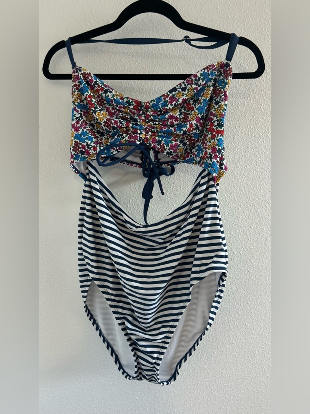 Time and Tru Navy Stripe One-Piece with Floral Bust